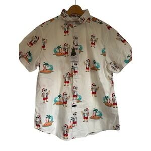 NWT Denim Flower Ricky Singh Men's White Santa Beach Holiday Cheer Shirt - L